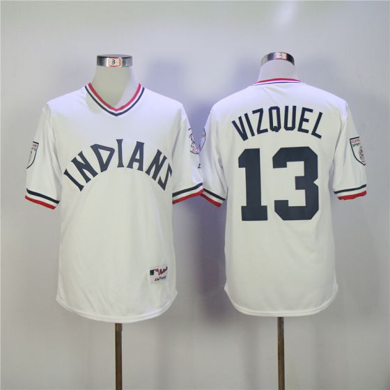 Men Cleveland Indians #13 Vizquel Whtie MLB Jerseys